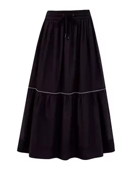 Хлопковая юбка-плиссе с поясом на кулиске и цепочками