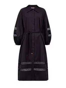 Хлопковое платье-миди с кружевными вставками и поясом