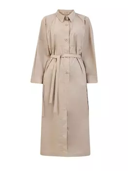 Хлопковое платье-миди с рубашечным воротом и поясом в тон