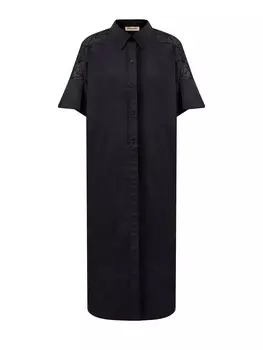 Хлопковое платье-рубашка с полупрозрачной узорной вставкой