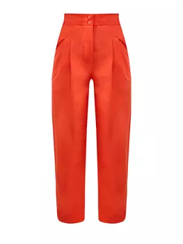 Хлопковые брюки на высокой посадке с защипами и пуговицами