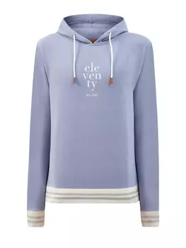 Худи из хлопка с принтом и трикотажной отделкой в полоску