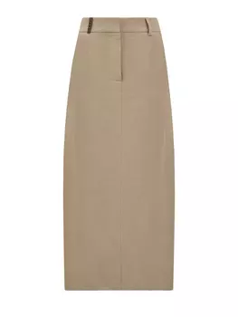 Юбка из льняного габардина с разрезом и деталью Punto Luce