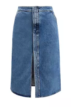 Юбка-миди из органического денима с эффектом потертости