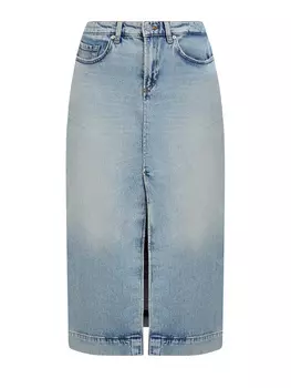 Юбка-миди из выбеленного денима с высоким разрезом