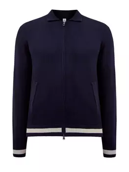 Кардиган из хлопка с отложным воротом и отделкой в полоску