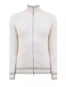 Кардиган из хлопковой пряжи с отделкой в полоску