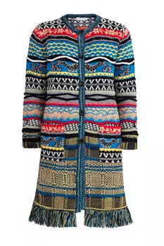 Кардиган с стиле бохо с пестрым узором и накладными карманами