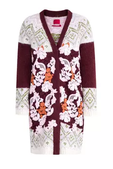 Кардиган с жаккардовым узором и кружевной аппликацией