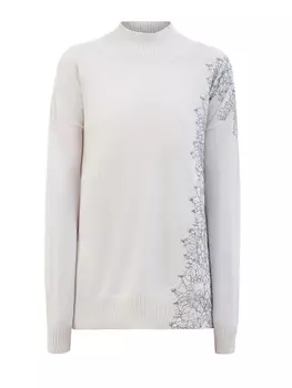 Кашемировый свитер с кружевной вышивкой и мерцающей нитью