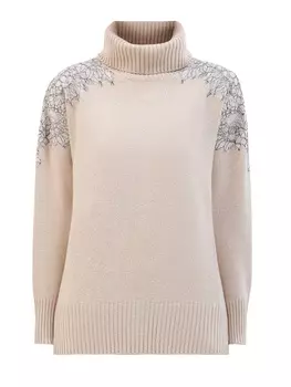 Кашемировый свитер с нитью ламе и кружевными вставками