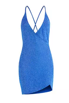 Коктейльное платье с лифом на запах из ткани с кристаллами Swarovski