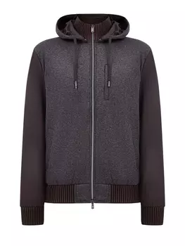 Комбинированная куртка-бомбер с регулируемым съемным капюшоном