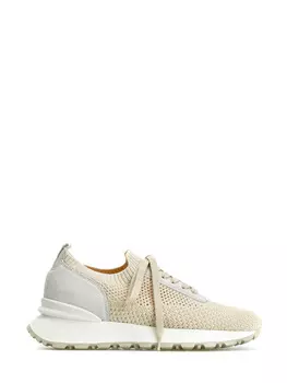 Комбинированные кроссовки из эластичного трикотажа и замши