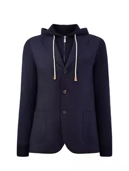 Комбинированный блейзер с отделкой английской вязки и капюшоном