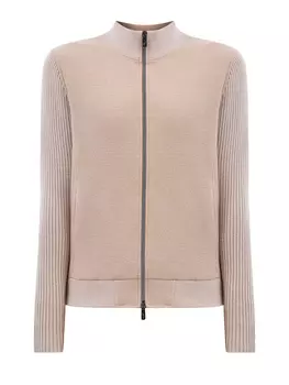 Комбинированный кардиган на молнии с рукавами английской вязки