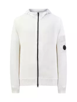 Комбинированный кардиган с фирменной линзой и капюшоном