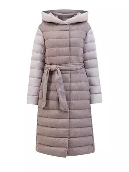 Комбинированный пуховик из стеганого кашемира и нейлона с поясом