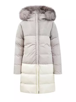 Комбинированный пуховик с отделкой из меха лисы