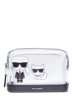 Косметичка из кожи и полупрозрачного нейлона с декором K/Ikonik