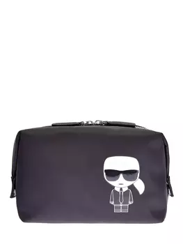 Косметичка из матового нейлона с аппликацией K/Ikonik и кожаной отделкой