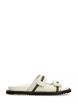 Кожаные шлепанцы с застежками велкро и ювелирными цепочками