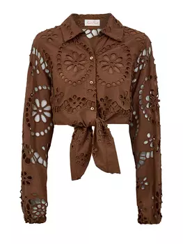 Кроп-рубашка из хлопкового кружева Sangallo с завязками