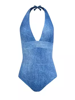 Купальник в оттенке денима с V-образным вырезом халтер