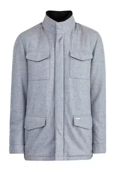 Куртка из плотной ткани меланжевого тона с отделкой натуральным мехом