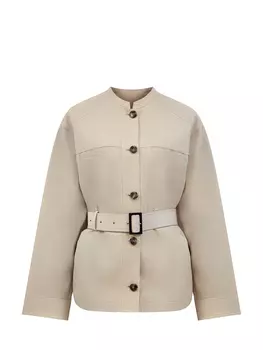 Куртка в стиле сафари из хлопка и льна с кожаными деталями