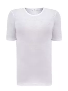 Льняная футболка с фирменной нашивкой и разрезами