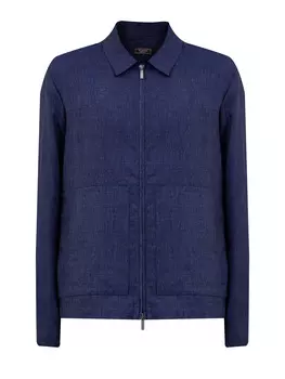 Льняная куртка с отложным воротом и деталью из кожи на спинке