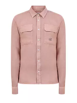 Льняная рубашка с накладными карманами и логотипом