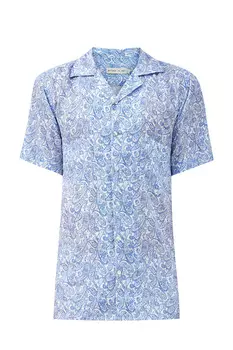 Льняная рубашка с принтом пейсли в бело-голубой гамме