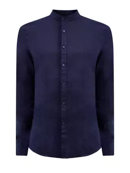 Льняная рубашка с воротом-стойкой и регулируемыми рукавами