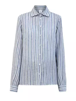 Льняная рубашка в полоску с мерцающей окантовкой ламе