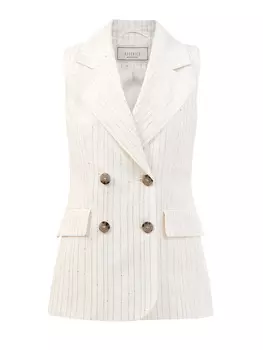 Льняной жилет в тонкую полоску с мерцающими пайетками