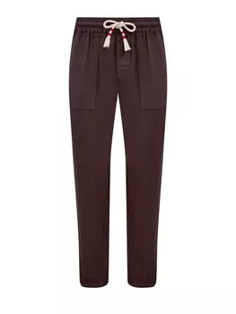 Льняные брюки с накладными карманами и поясом на кулиске