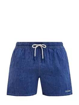 Льняные плавательные шорты с карманами и фирменным патчем