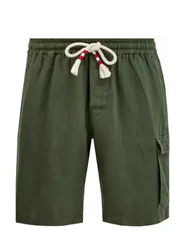 Льняные шорты с накладным карманом и поясом на кулиске