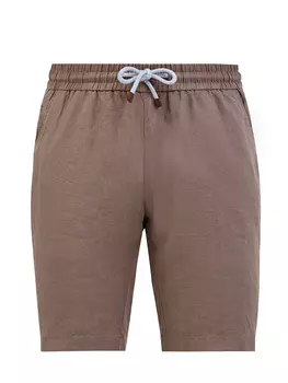 Льняные шорты с поясом на кулиске и вышитым логотипом