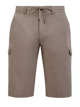 Льняные шорты с поясом на кулиске и вышитым логотипом в тон