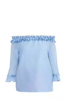 Легкая блузка с открытыми плечами и оборками на кромках