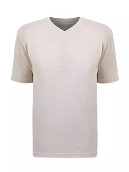 Легкая футболка с V-образным вырезом из меланжевого льна и хлопка