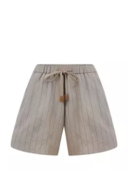 Легкие шорты из модала в тонкую полоску с вышитым логотипом