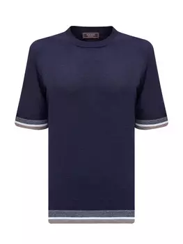 Легкий джемпер из льна и хлопка с окантовкой в полоску