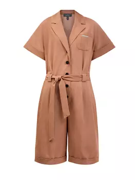 Легкий комбинезон на пуговицах с ювелирной деталью и поясом в тон