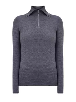 Лонгслив из тонкой меланжевой шерсти с застежкой на молнию