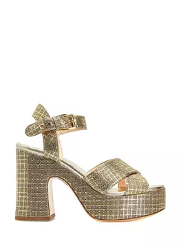 Массивные босоножки из металлизированного текстиля и кожи