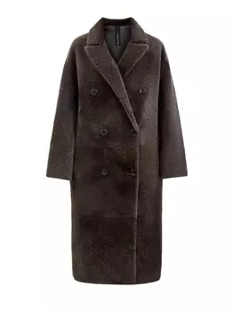 Меховое двубортное пальто из дубленой кожи и овчины